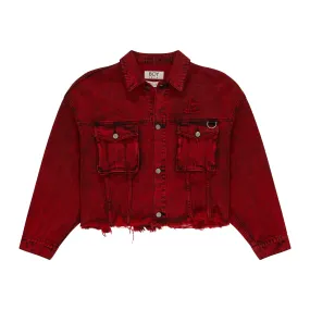 FUTURE BOY BOXY DENIM TRUCKER JACKET - ACID WASH RED