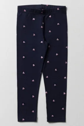 Glitter Heart Leggings Navy