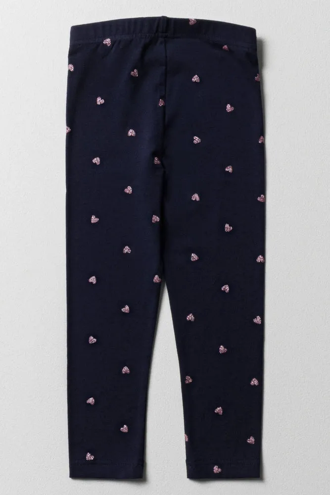 Glitter Heart Leggings Navy