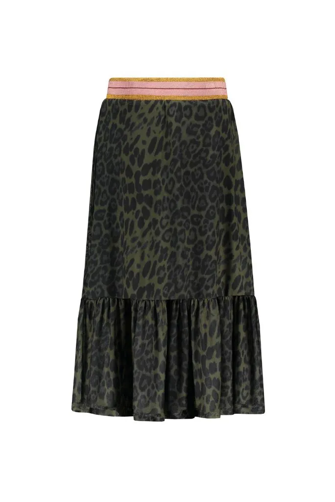 Green Leopard Print Maxi Skirt