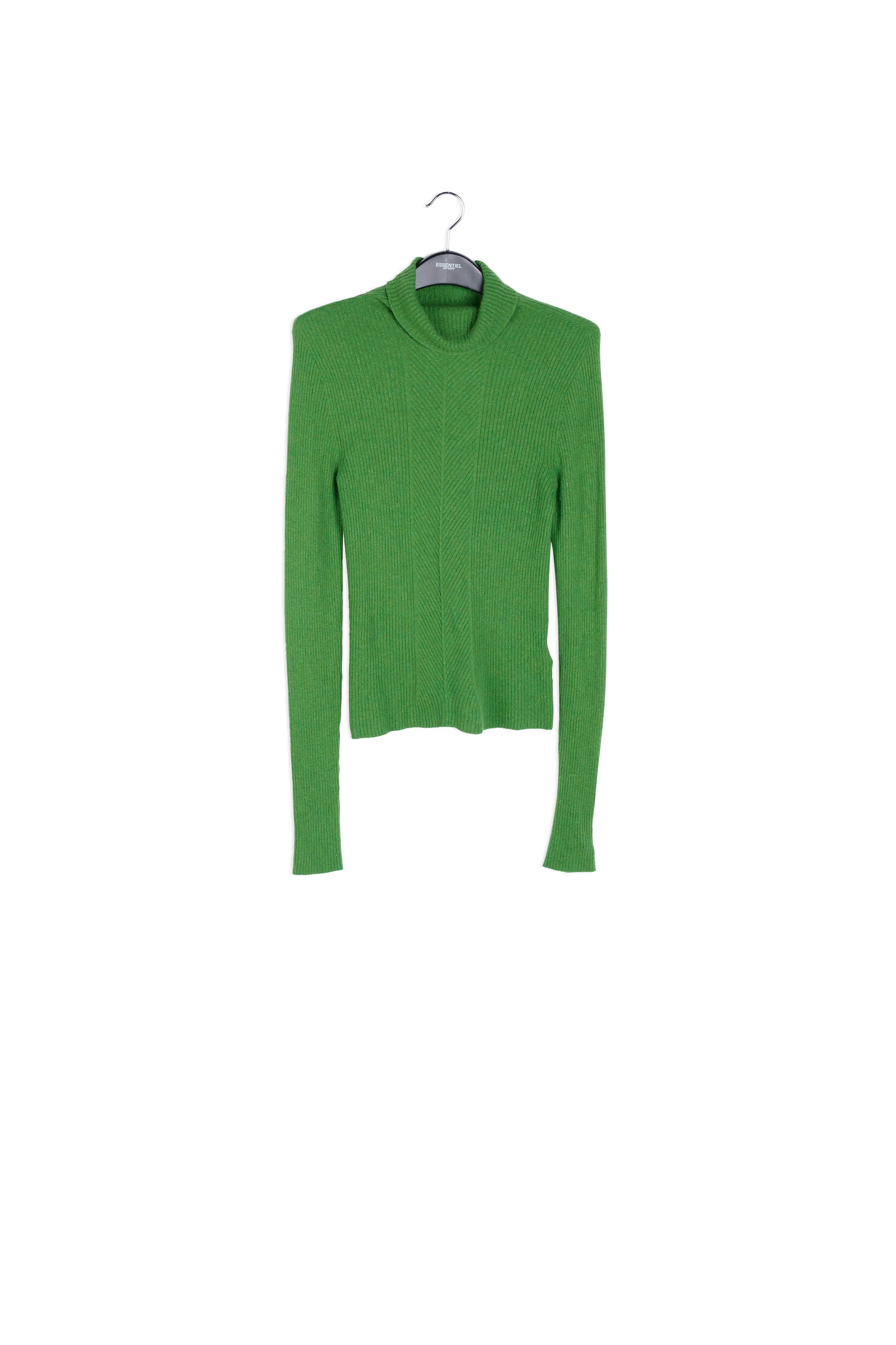 Green merino wool ribbed turtleneck sweater