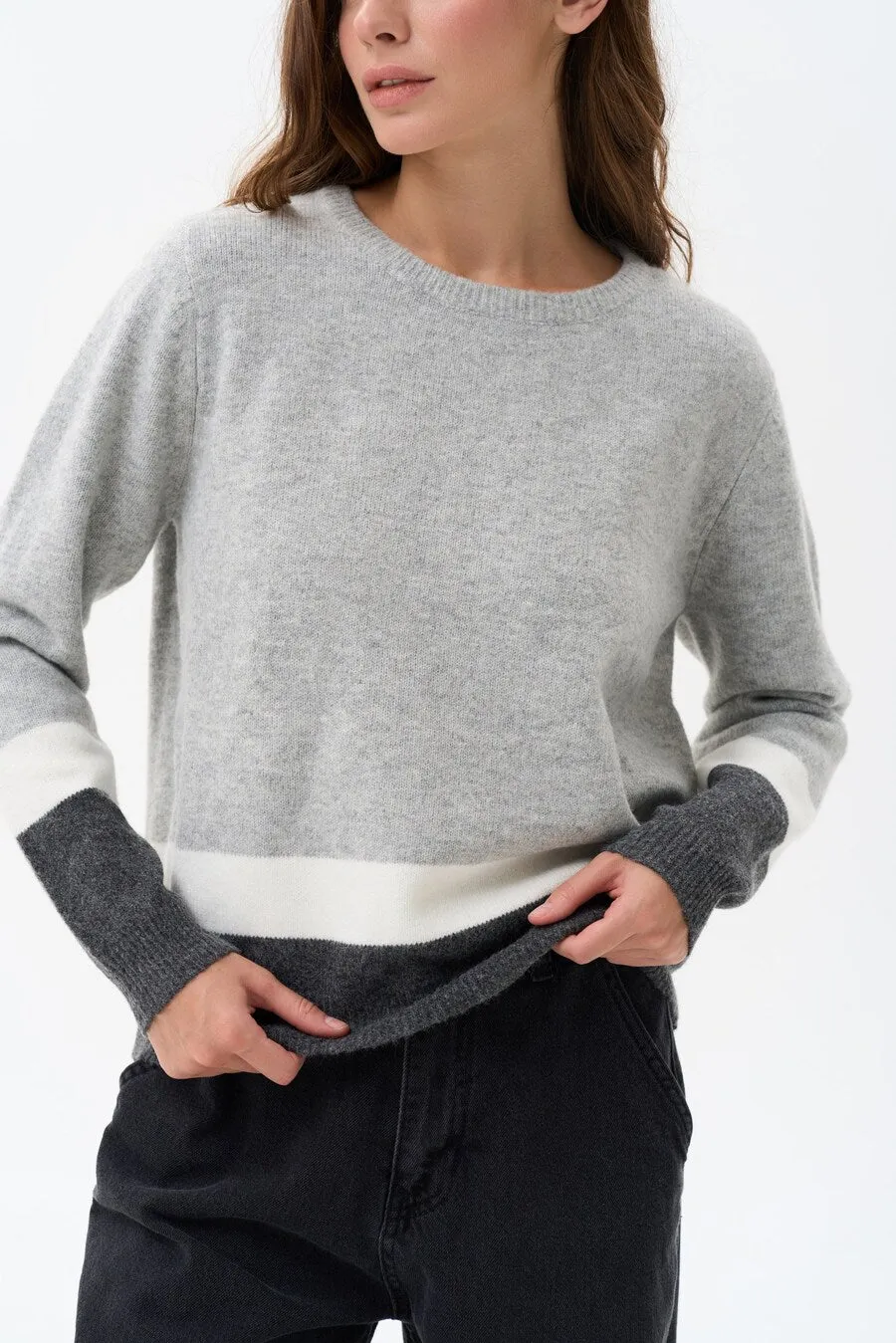 Grey Color Block Knit Sweater