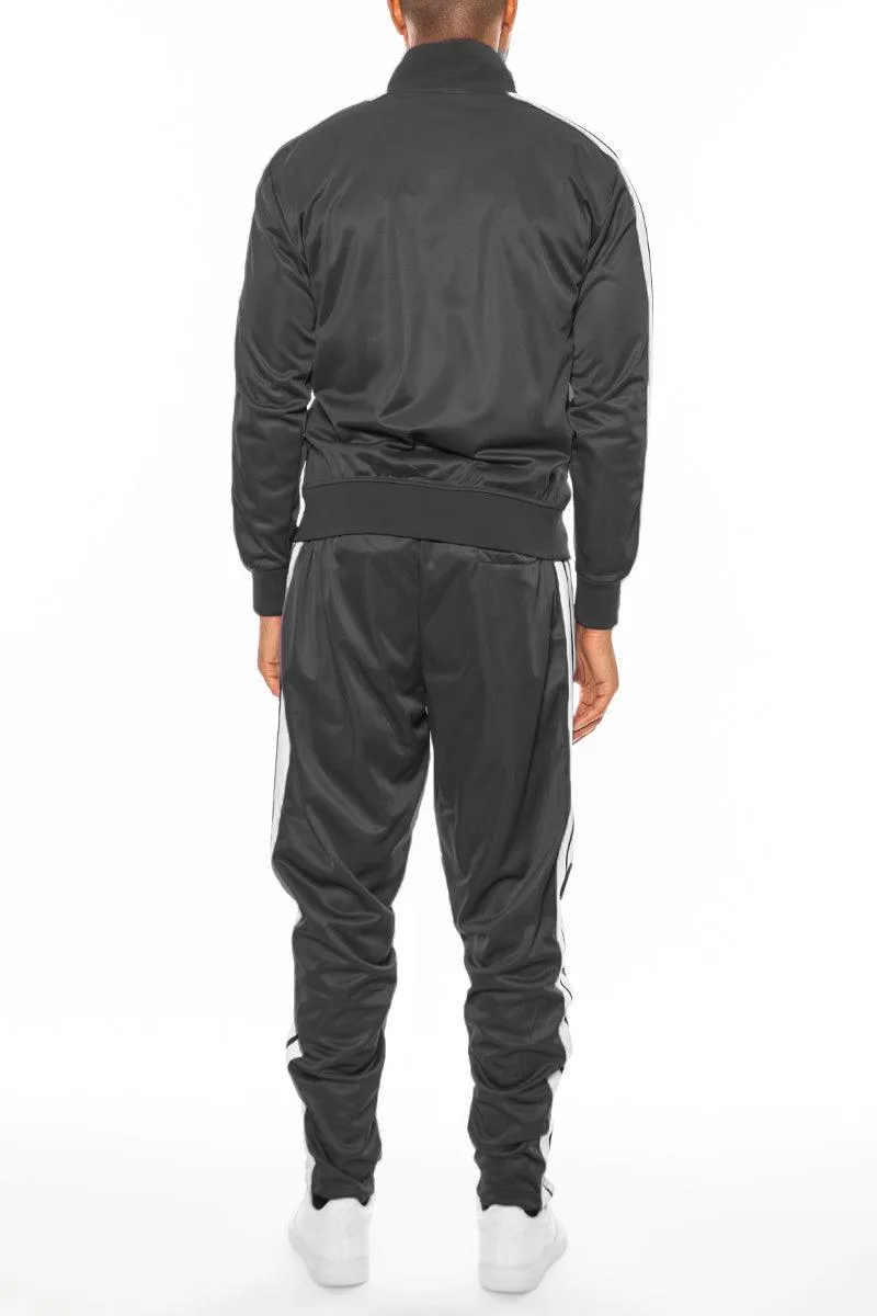 Grey Striped Tape Front Pleat Track Suit