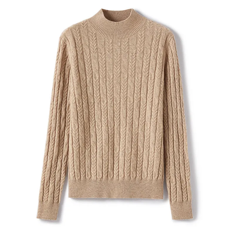 Half turtleneck Long-sleeved Versatile Cable Knit Casual Cashmere Sweater