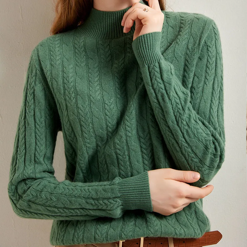 Half turtleneck Long-sleeved Versatile Cable Knit Casual Cashmere Sweater