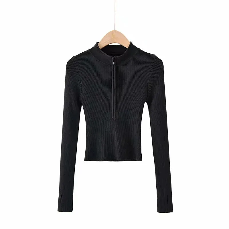 Half turtleneck zipper knitted bottoming shirt