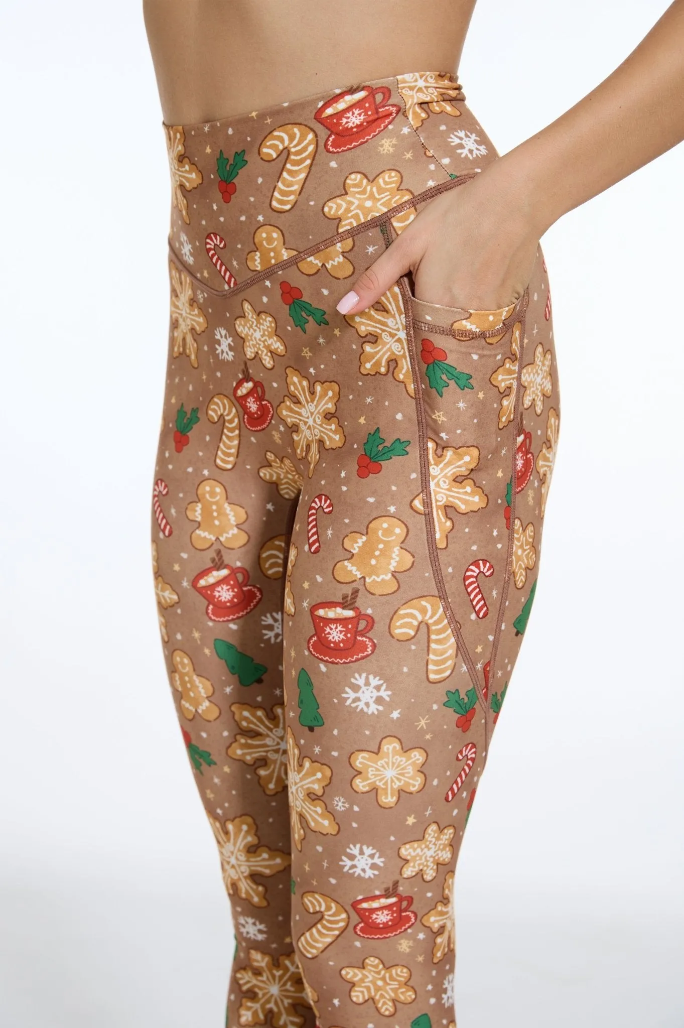 Happy Gingerbread Man High-waisted Leggings with Pockets