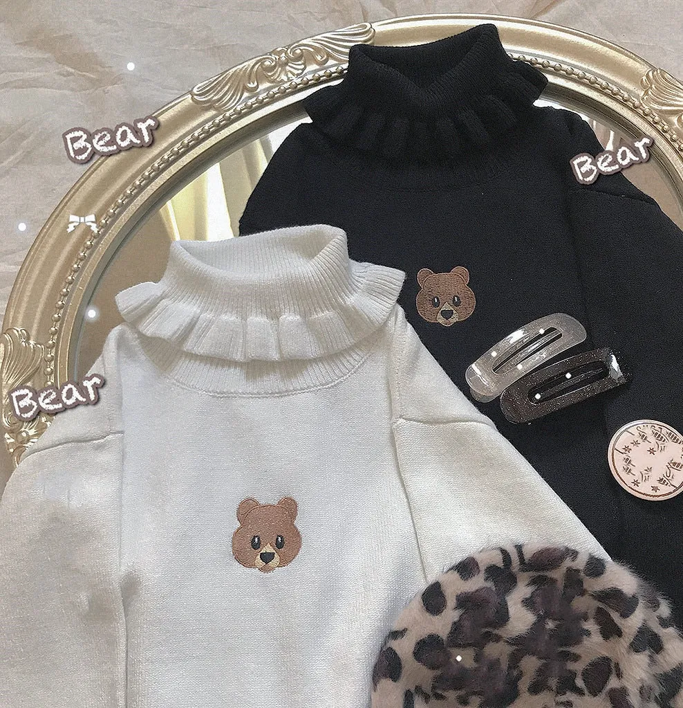 Harajuku Soft Sister Bear Turtleneck Knit Sweater