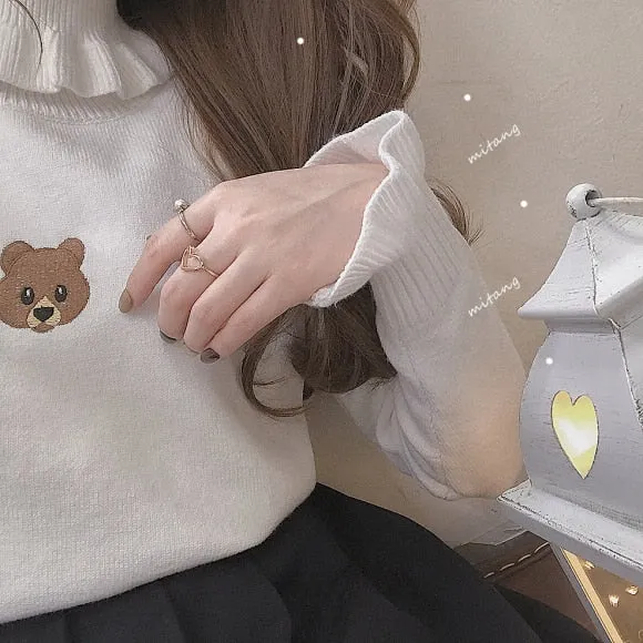 Harajuku Soft Sister Bear Turtleneck Knit Sweater