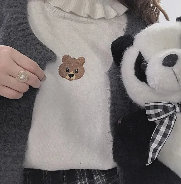 Harajuku Soft Sister Bear Turtleneck Knit Sweater