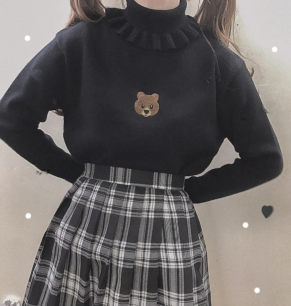 Harajuku Soft Sister Bear Turtleneck Knit Sweater