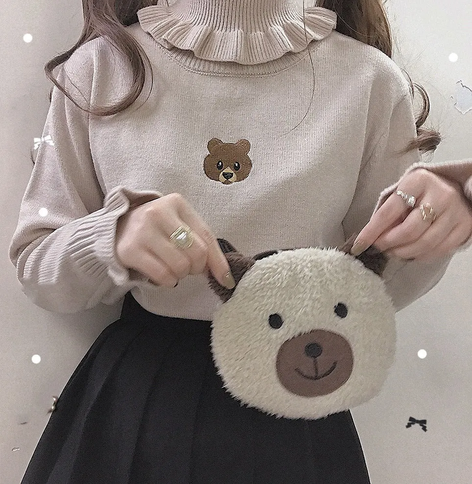 Harajuku Soft Sister Bear Turtleneck Knit Sweater