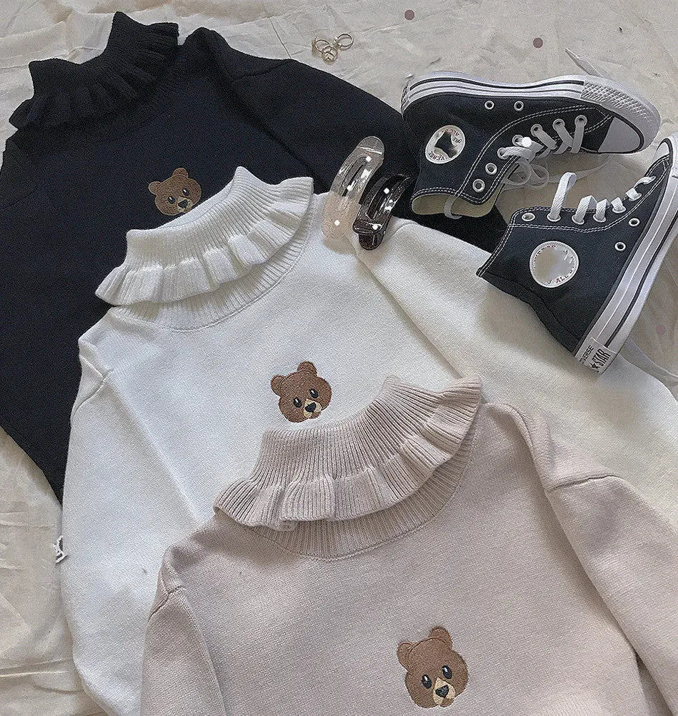 Harajuku Soft Sister Bear Turtleneck Knit Sweater