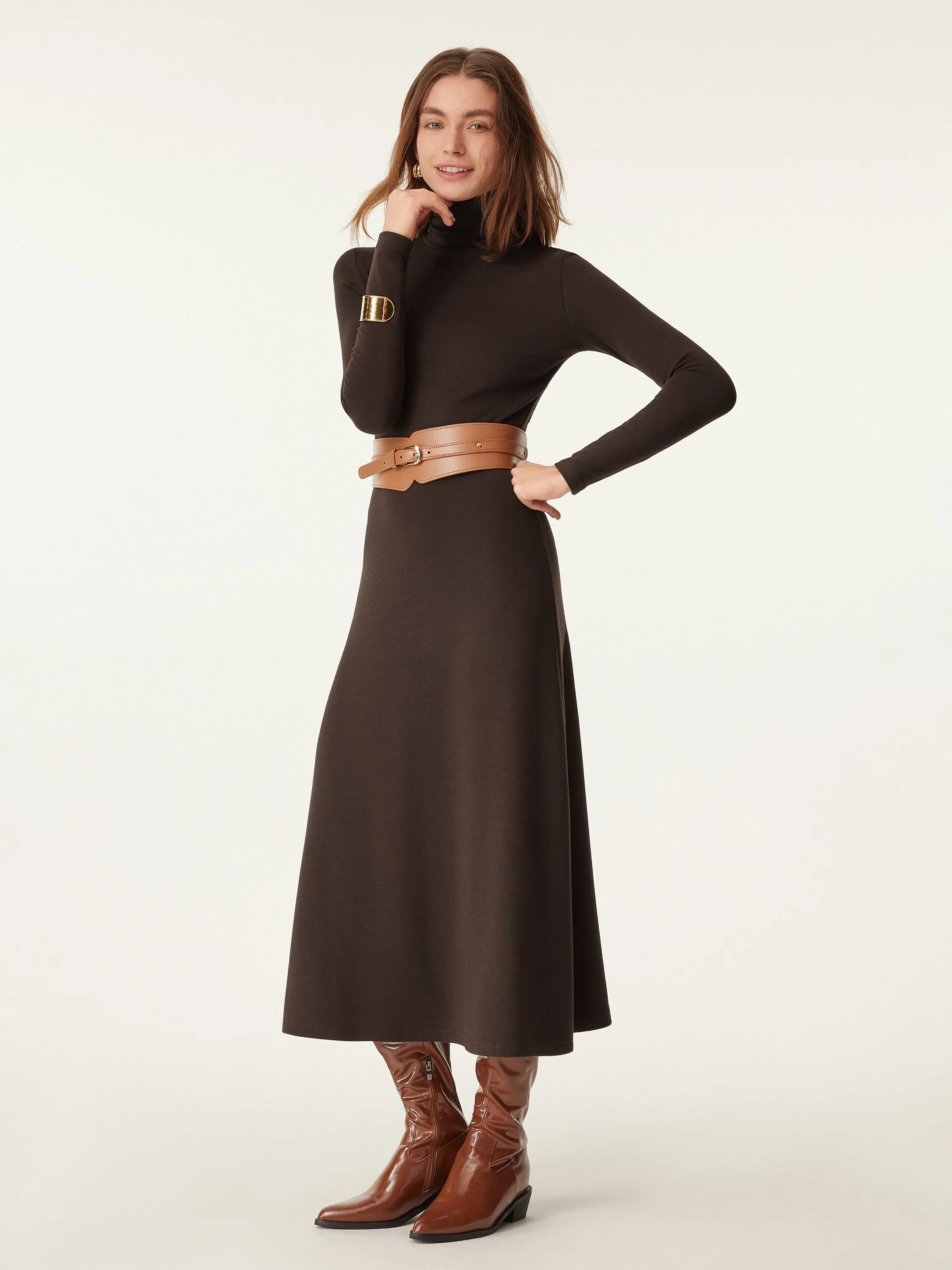 Heat-Tech Turtleneck Midi Dress