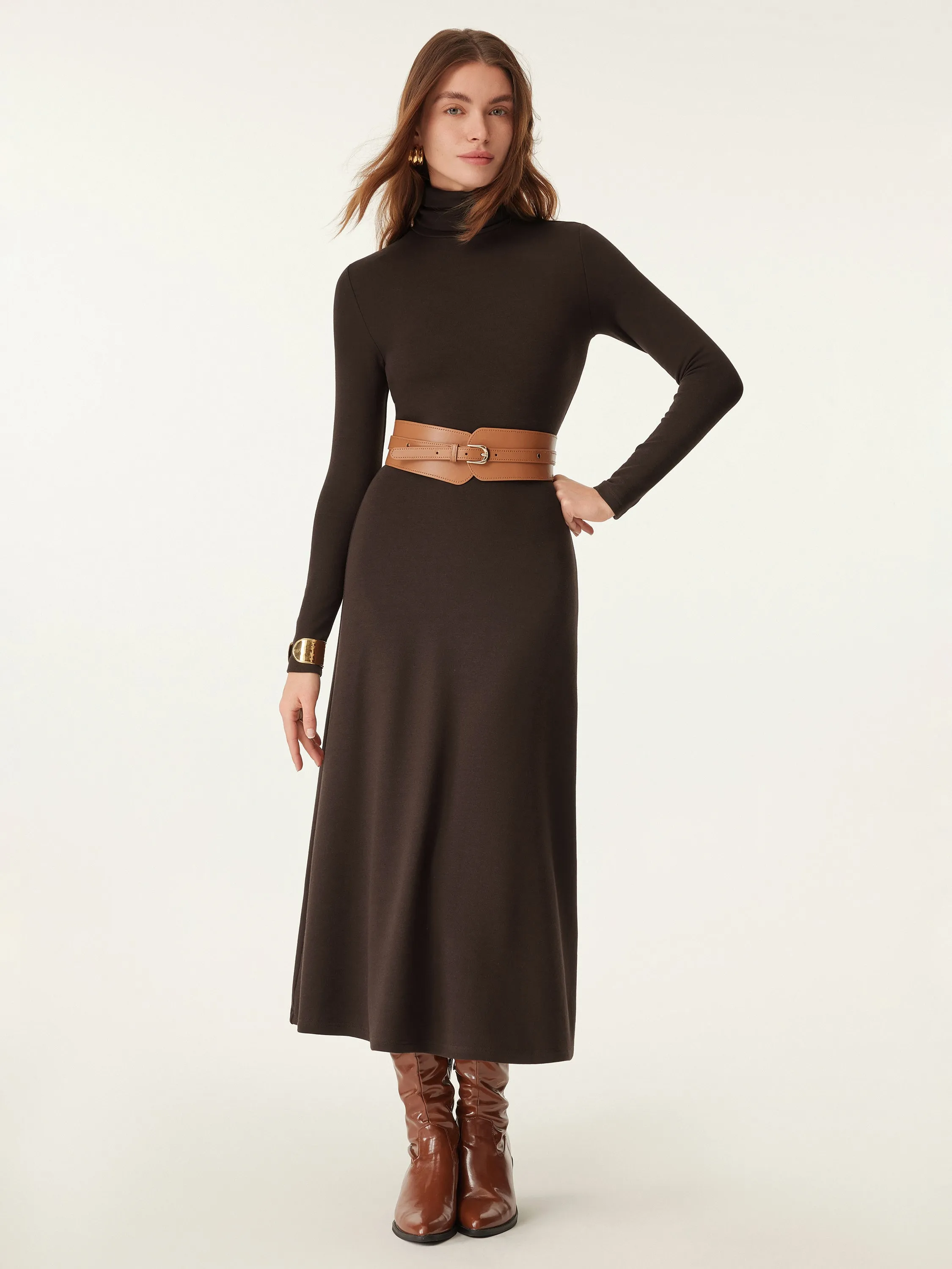 Heat-Tech Turtleneck Midi Dress