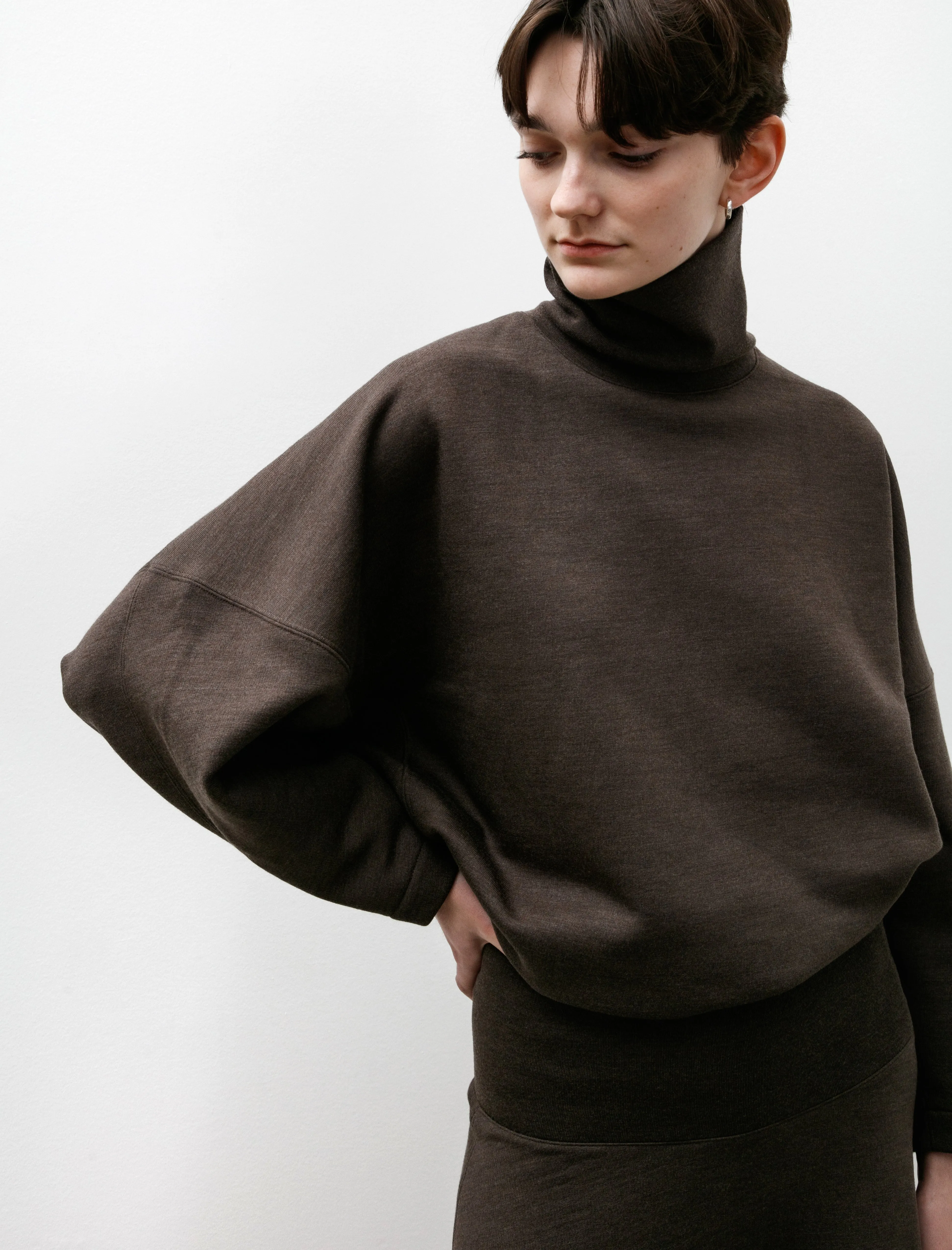 High Neck Sweatshirt Dark Brown Mélange