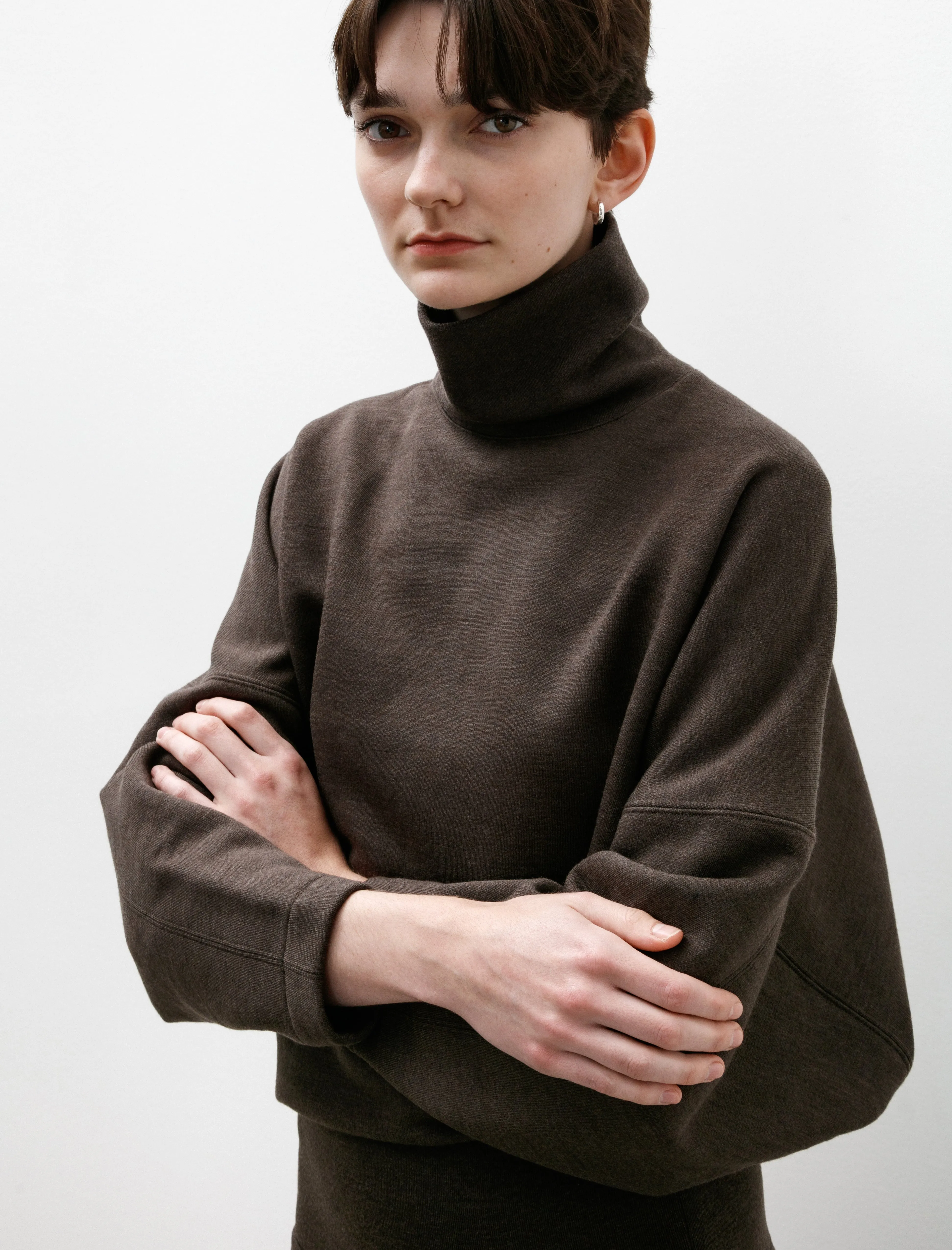 High Neck Sweatshirt Dark Brown Mélange