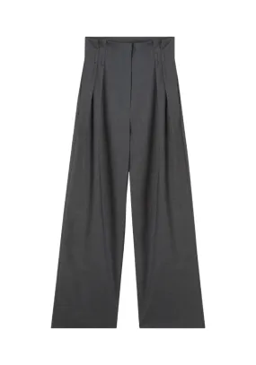 High-waisted Paperbag Trousers in Dark Grey Melange