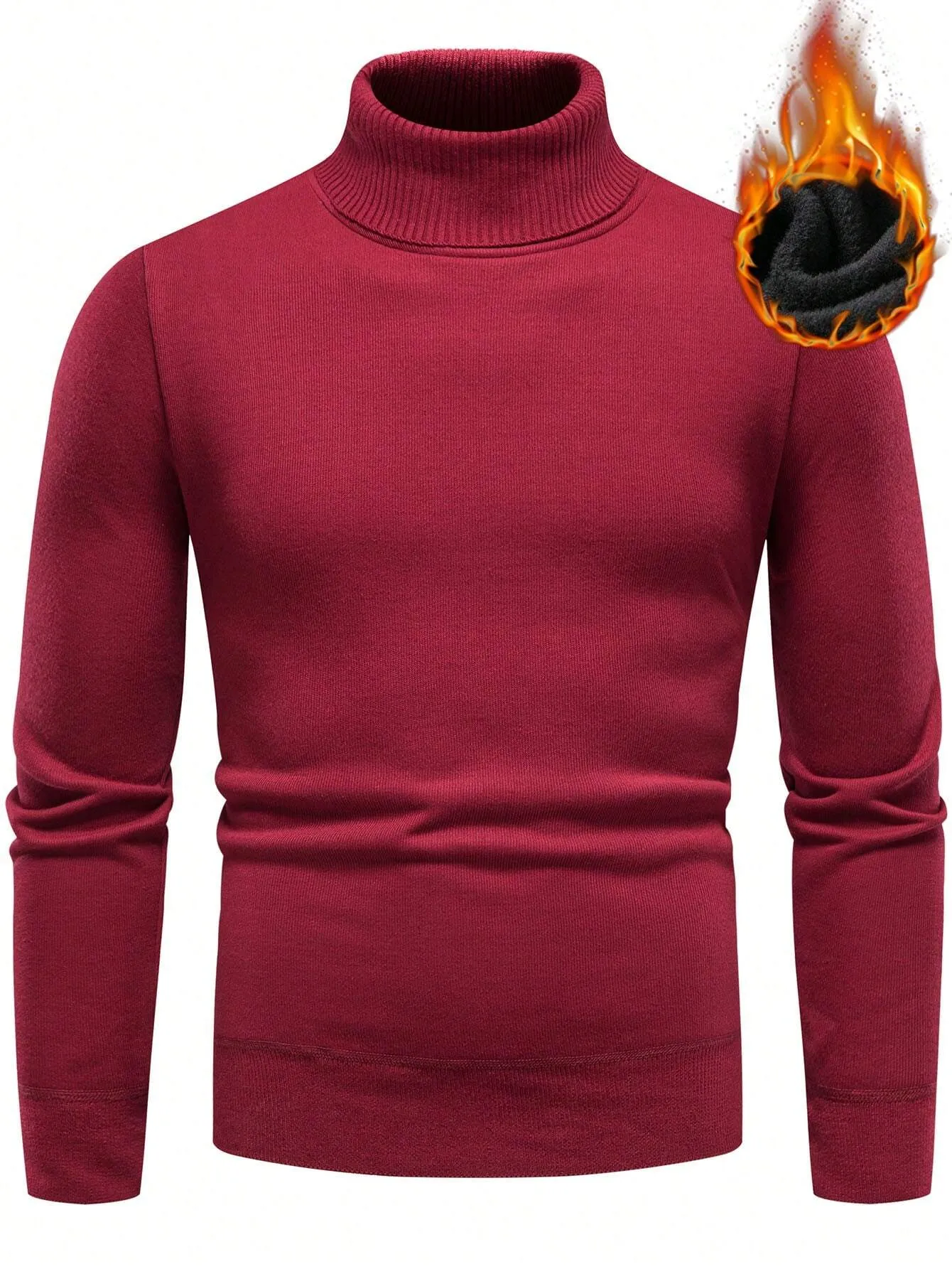 Homme Men Solid Turtleneck Thermal Lined Sweater