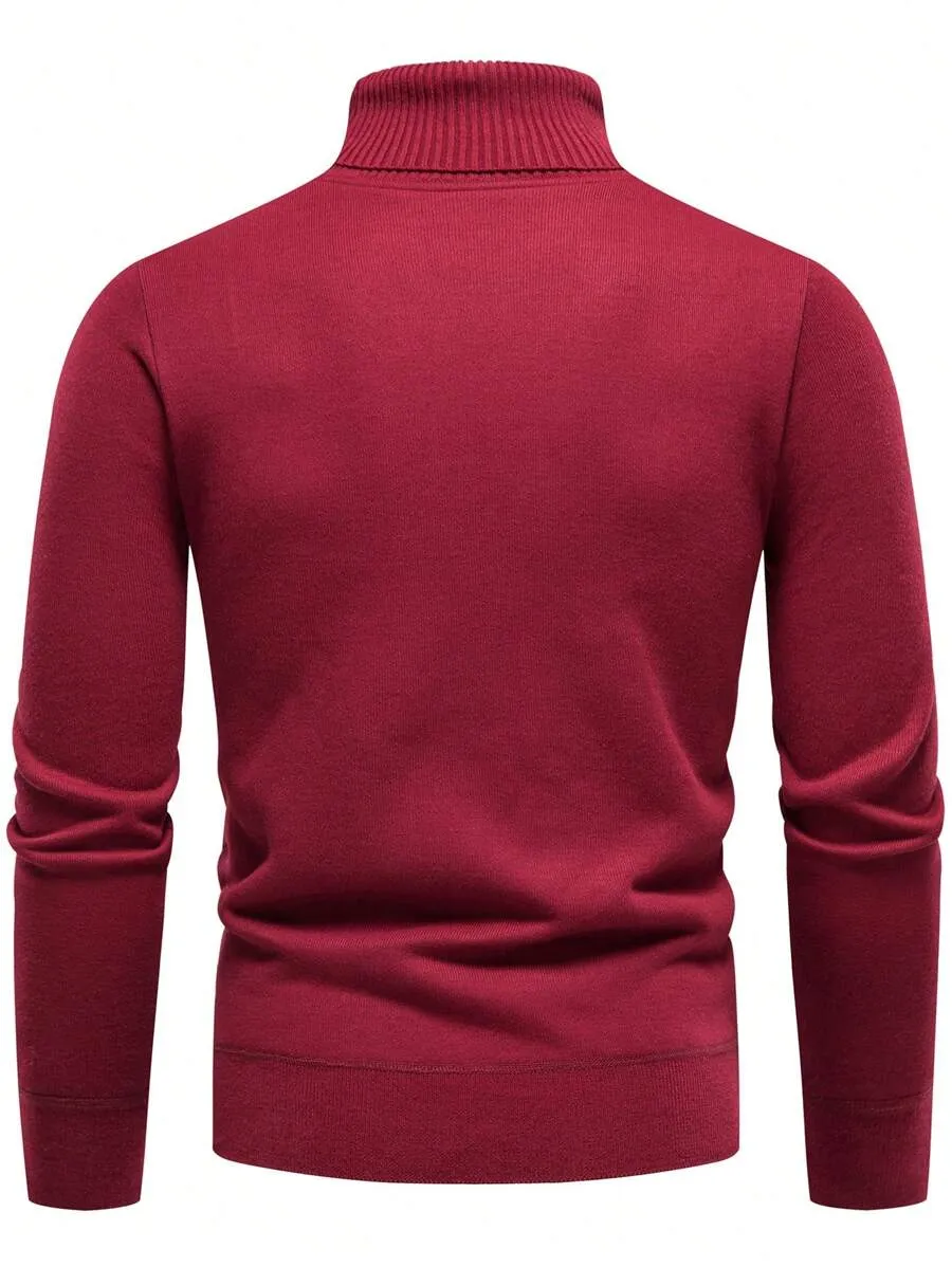 Homme Men Solid Turtleneck Thermal Lined Sweater