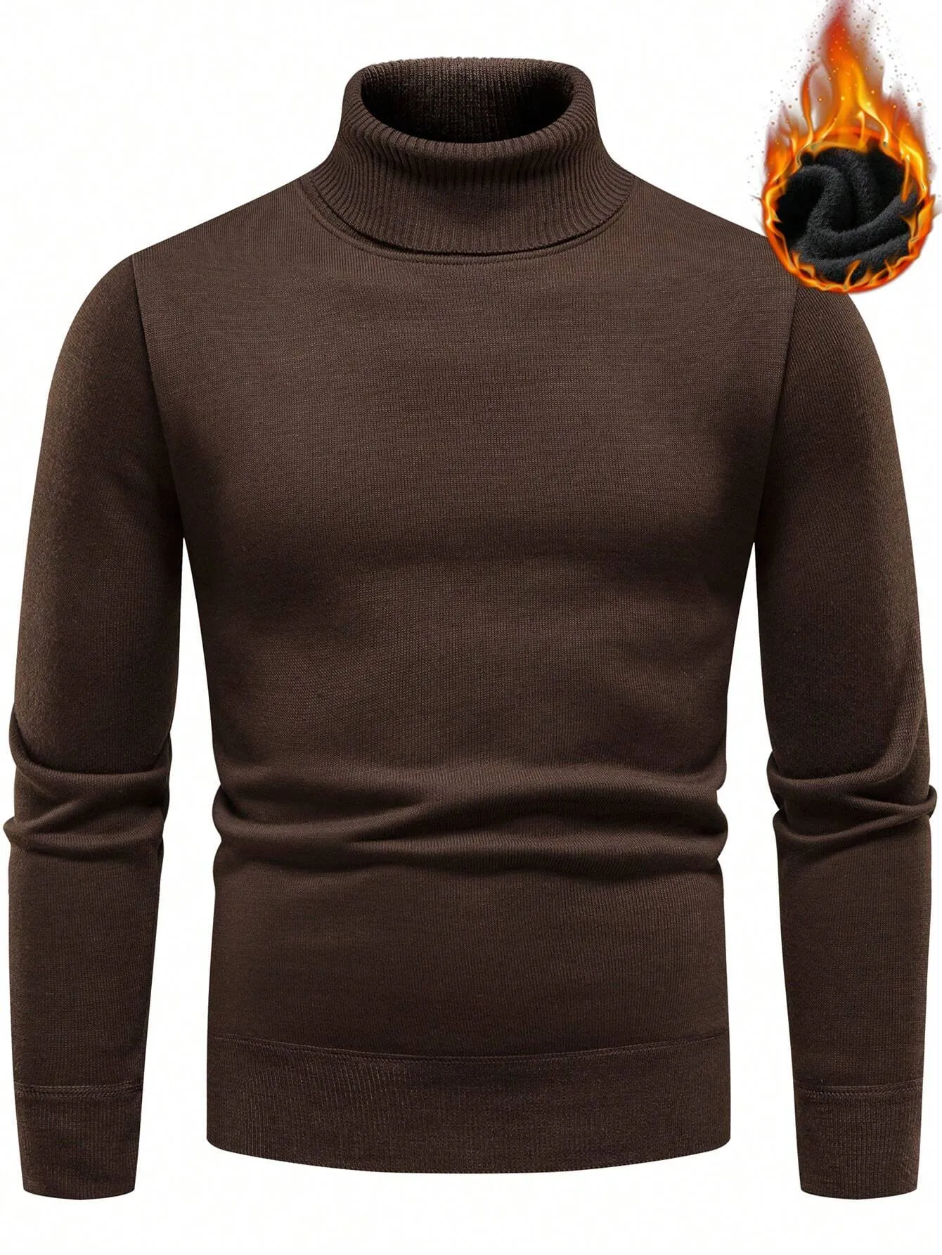 Homme Men Solid Turtleneck Thermal Lined Sweater