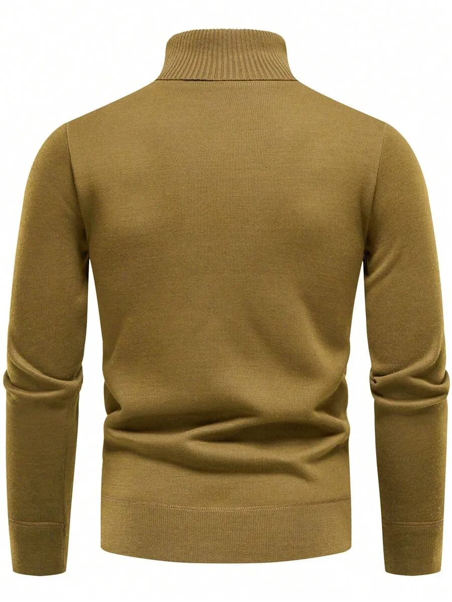 Homme Men Solid Turtleneck Thermal Lined Sweater