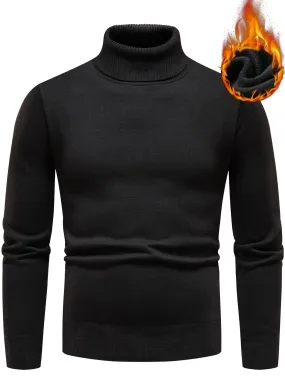 Homme  Solid Turtleneck Thermal Lined Sweater