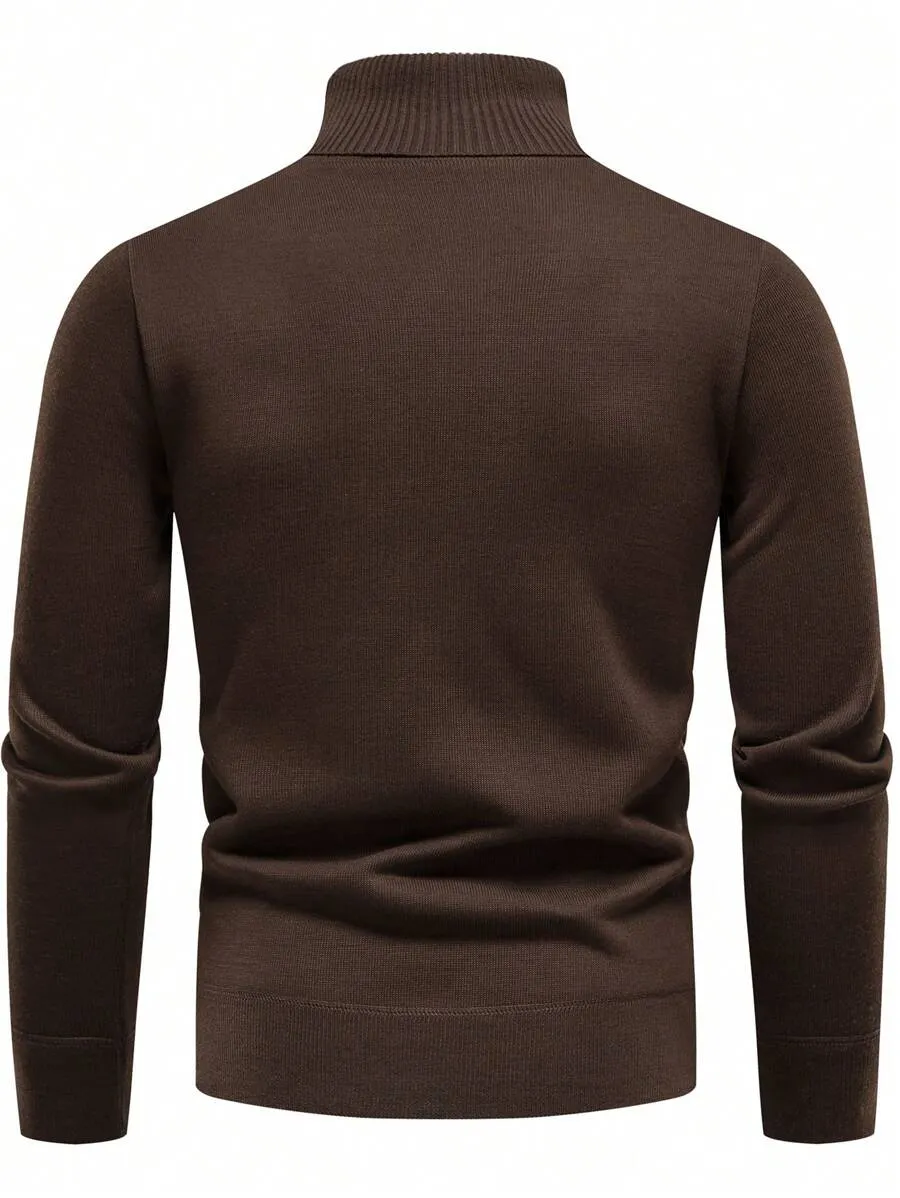 Homme  Solid Turtleneck Thermal Lined Sweater