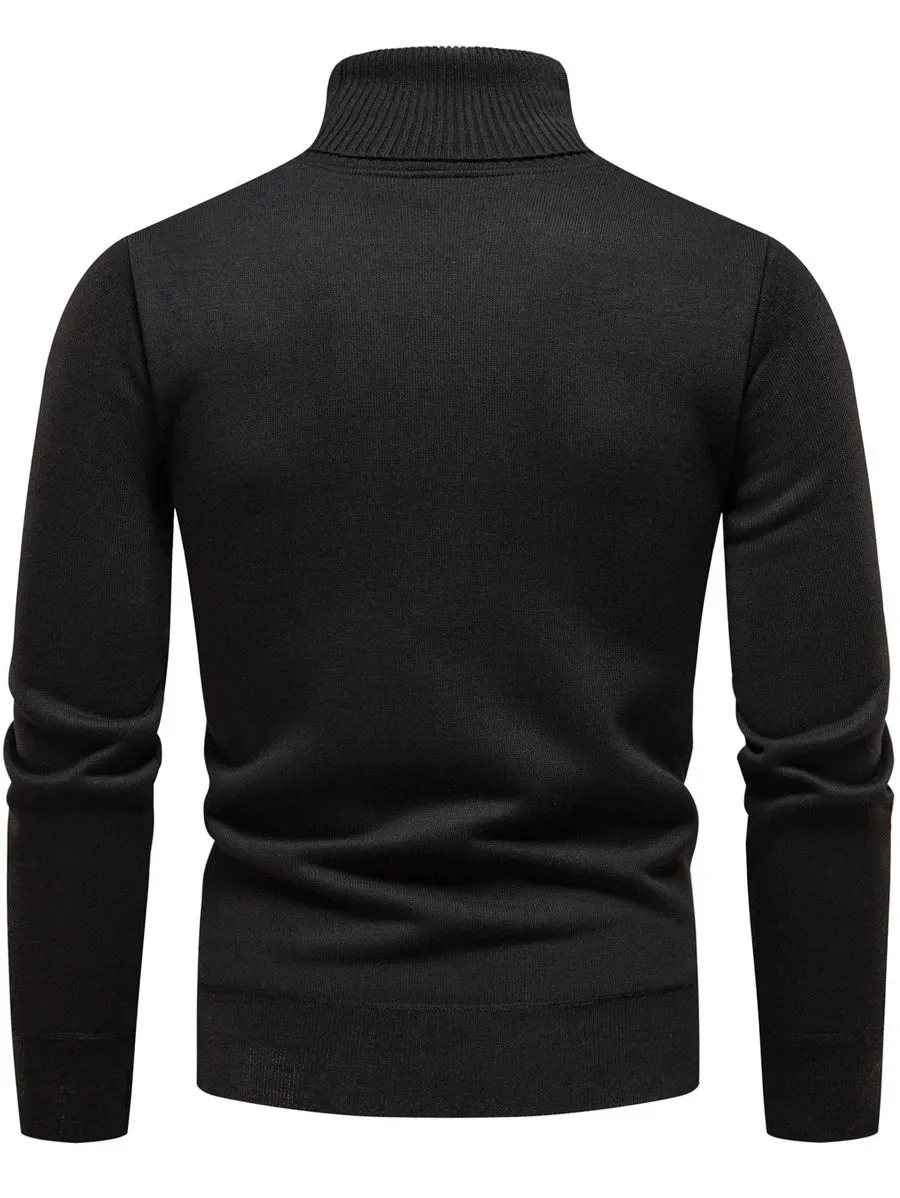 Homme  Solid Turtleneck Thermal Lined Sweater