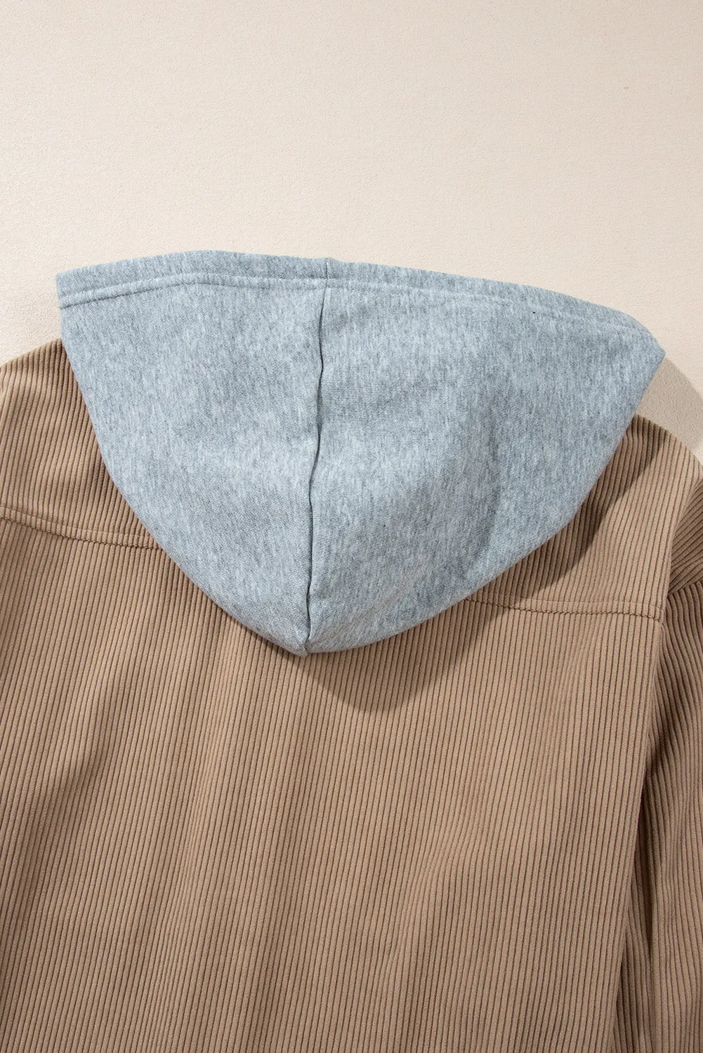 Hooded Drawstring Pockets Corduroy Shacket