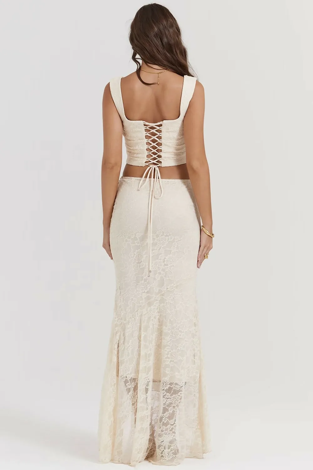 House of CB Therese Vintage Cream Lace Maxi Set