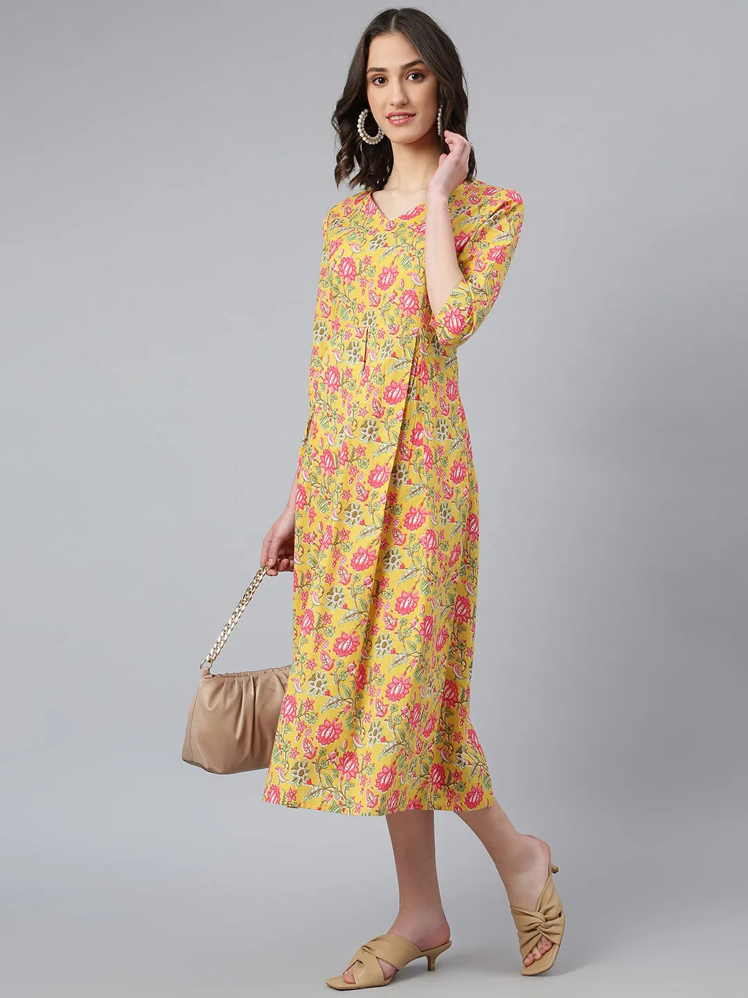 Idalia Yellow Printed Floral Dress