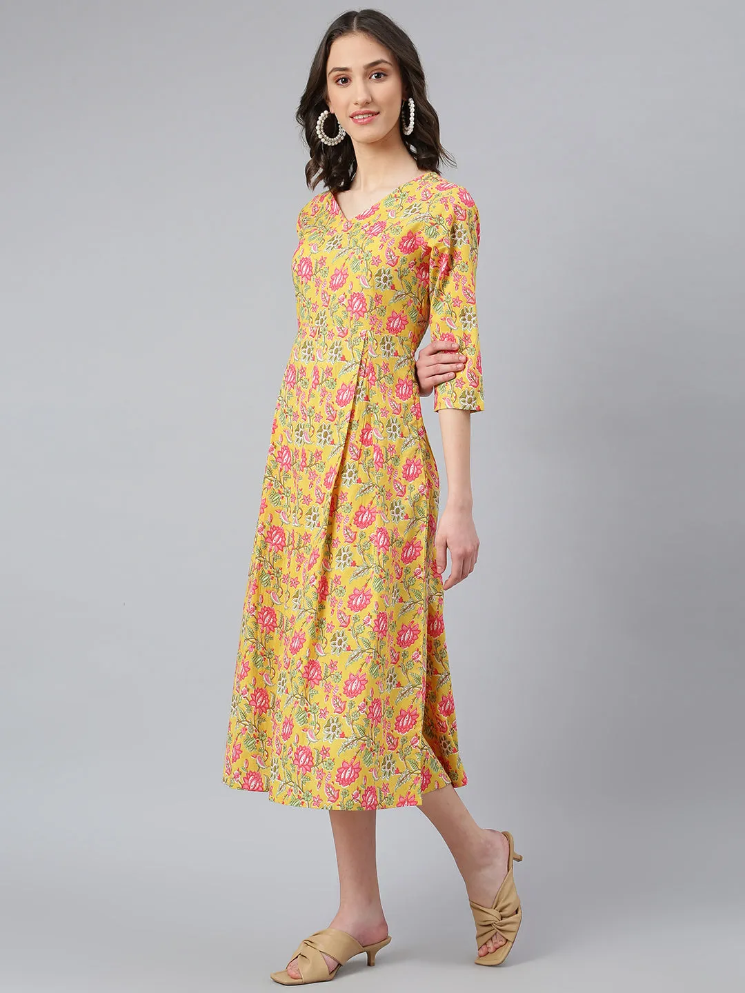 Idalia Yellow Printed Floral Dress