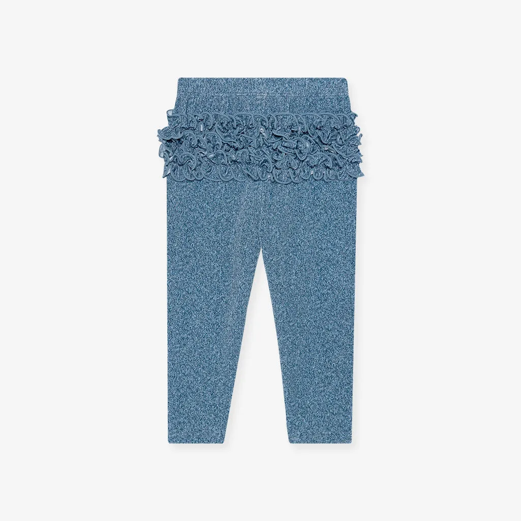 Indigo Denim Ruffled Bum Leggings