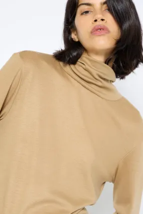 Japanese Wool Jersey Turtleneck in Camel