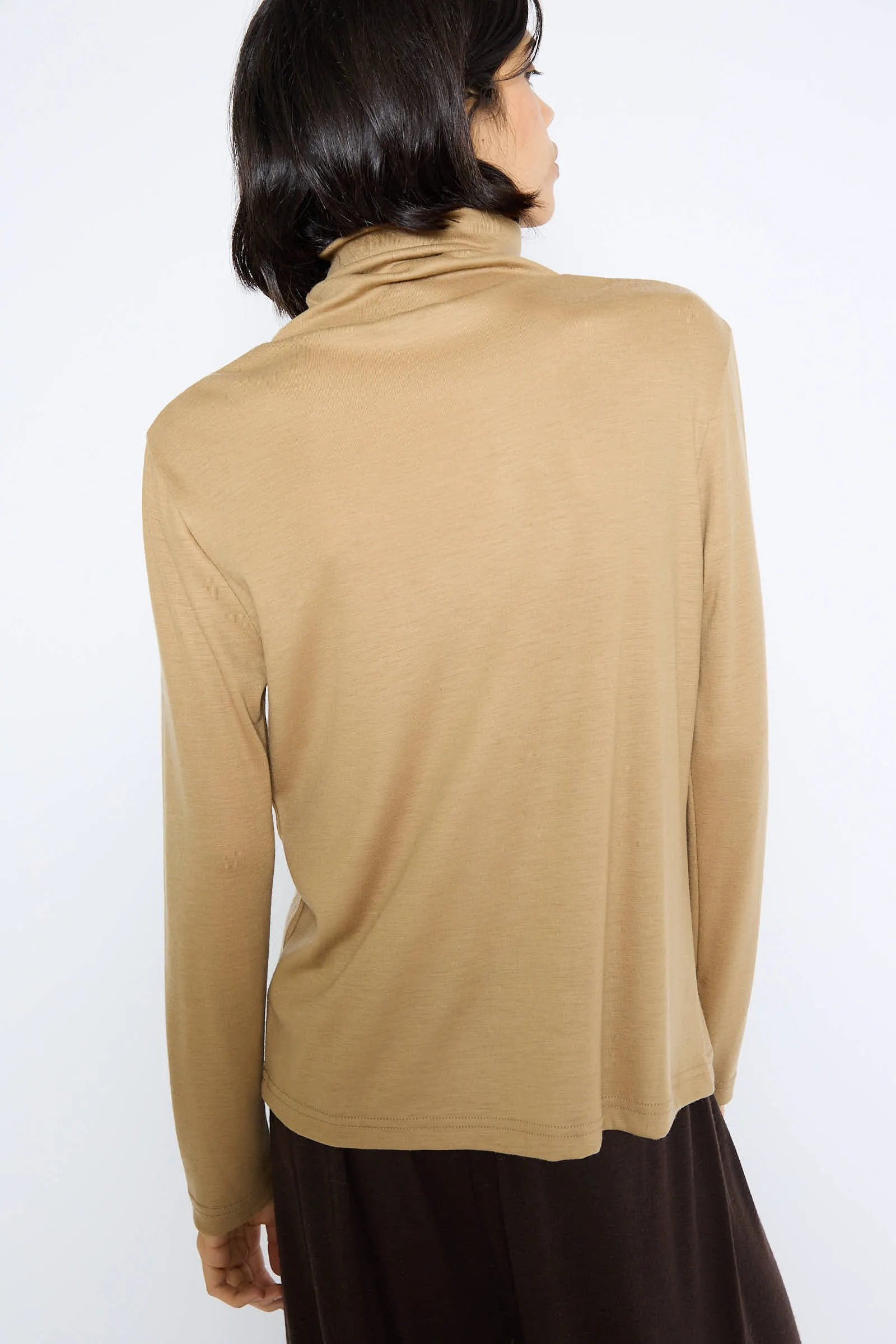 Japanese Wool Jersey Turtleneck in Camel