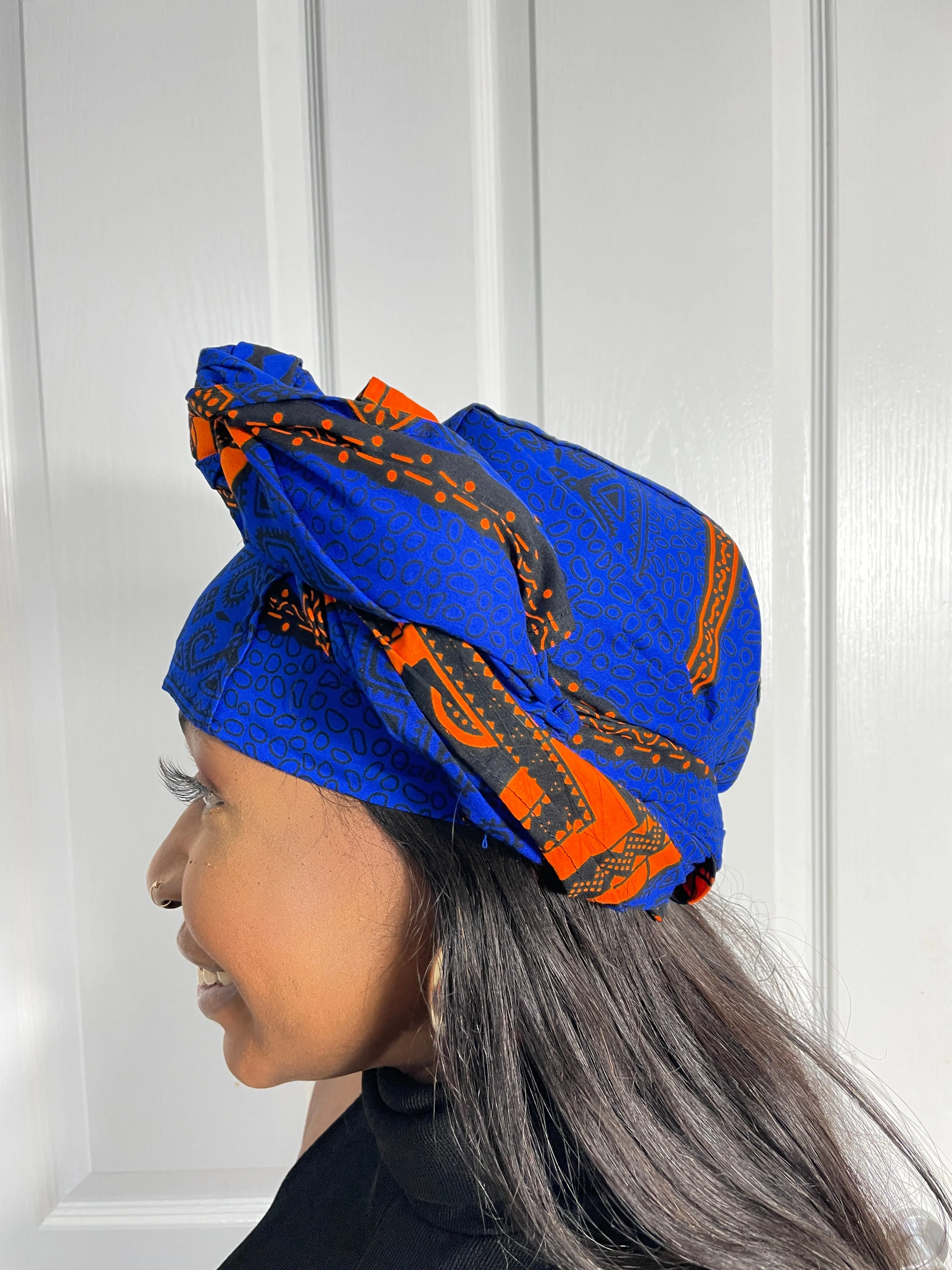 Jessi Blue and Orange Ankara Headwrap/Scarf