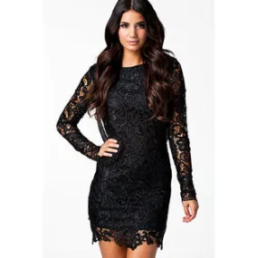 Ketty More Womens Lace Stiched Bodycon Long Sleeves Mini Dress-KMWD162