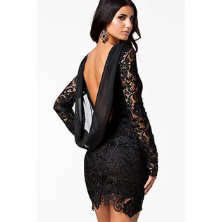 Ketty More Womens Lace Stiched Bodycon Long Sleeves Mini Dress-KMWD162