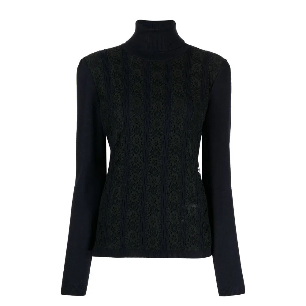 Lace Panelled Turtleneck Jumper