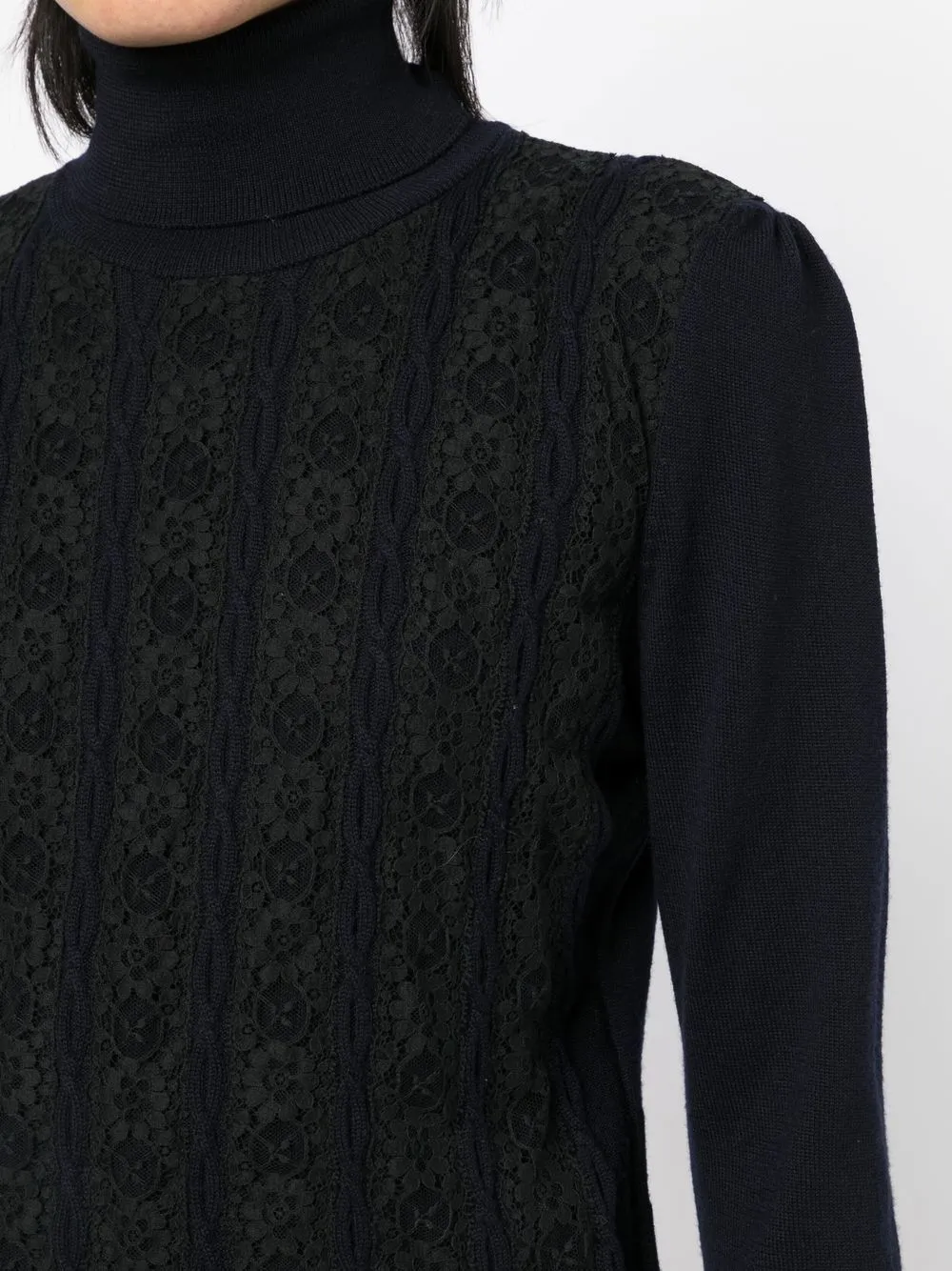 Lace Panelled Turtleneck Jumper