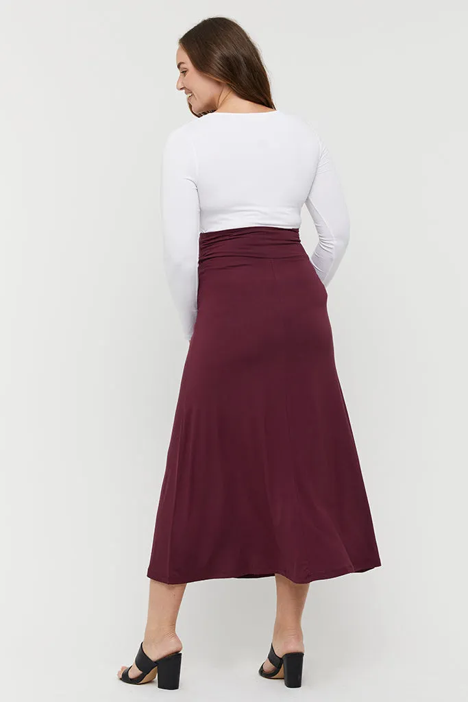 Lana Long Maternity Skirt - Burgundy