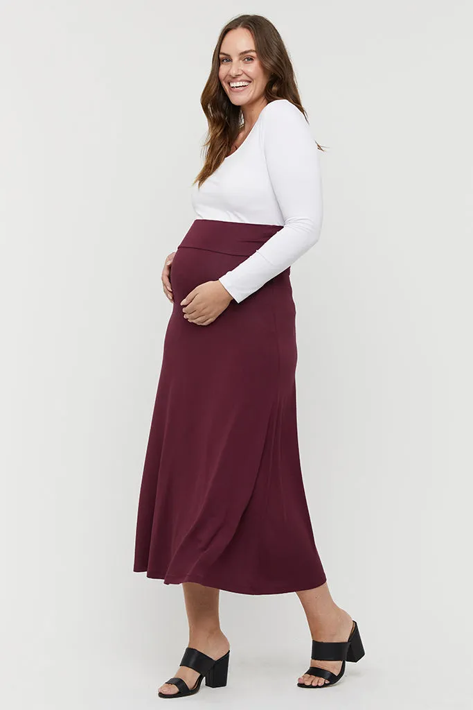 Lana Long Maternity Skirt - Burgundy