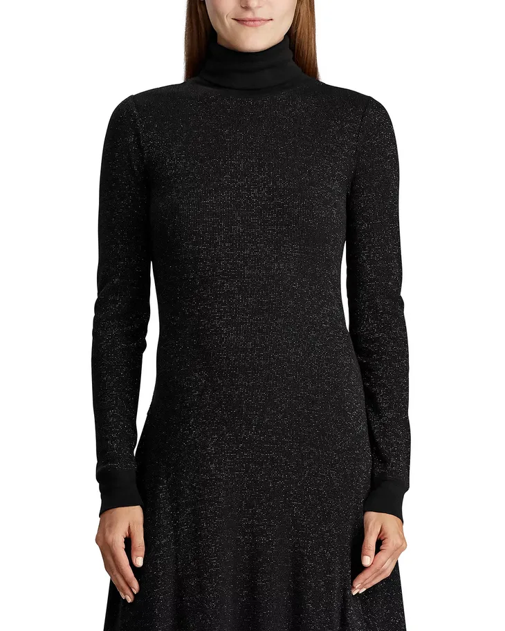 LAUREN RALPH LAUREN Shimmer Turtleneck Waffle Dress