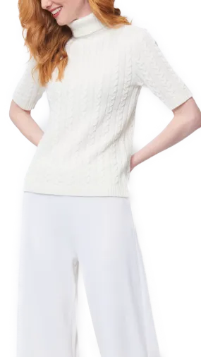 Lea Short Sleeved Cable-Knit Turtleneck, Winter White