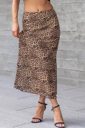 Leopard Mesh Midi Skirt