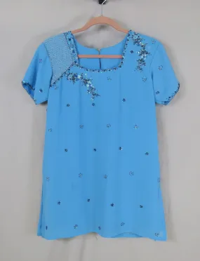 Light Blue Periwinkle Sequin Short Sleeve India Pants Tunic 2 Piece Set