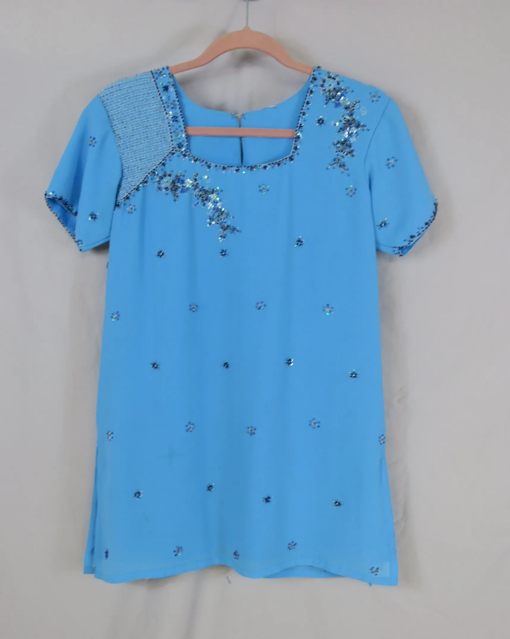 Light Blue Periwinkle Sequin Short Sleeve India Pants Tunic 2 Piece Set