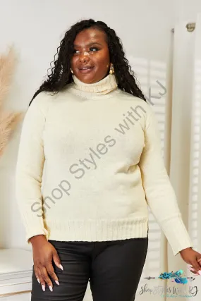 Long Sleeve Turtleneck Sweater with Side Slit