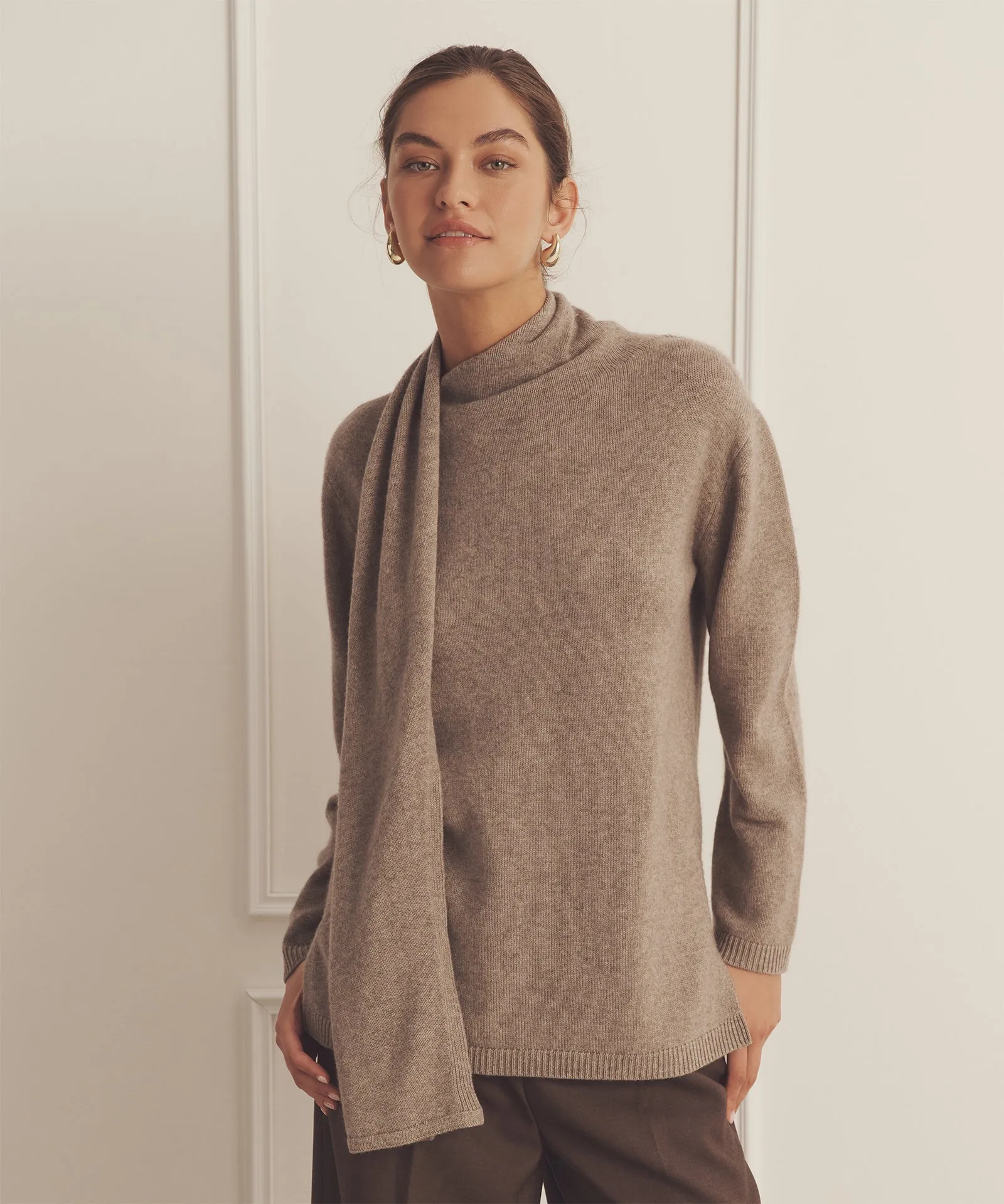 Luxe Cashmere Asymmetrical Turtleneck with Scarf